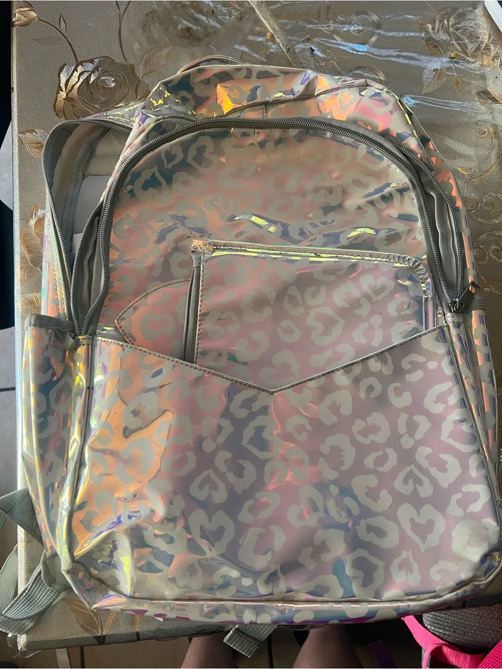 Holographic Leopard Print Backpack - Iridescent Pink